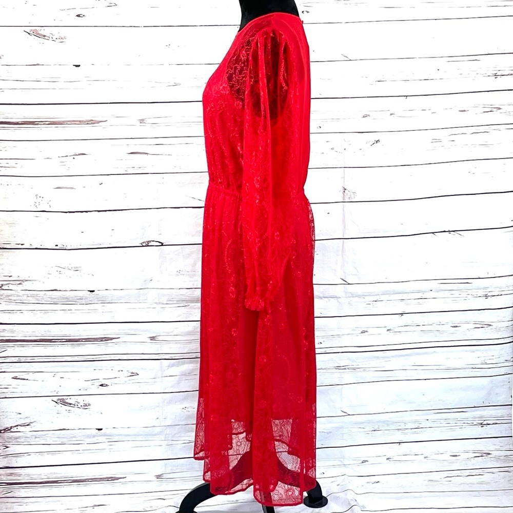Banana Republic Women's Lace Dress Long Sleeve  Midi Semi Sheer Red Size M - Picture 4 of 10